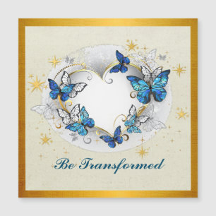 Invitation Magnétique Citation Transformée Cœur et Papillons Bleus