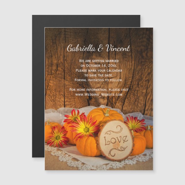 Invitation Magnétique Citrouille rustique Automne Grange Mariage Enregis (Devant / Derrière)