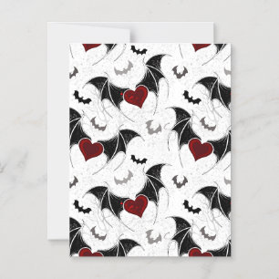 Invitation Magnétique Coeur d'Halloween avec ailes de chauve-souris noir