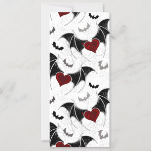 Invitation Magnétique Coeur d'Halloween avec ailes de chauve-souris noir