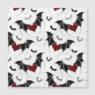 Invitation Magnétique Coeur d'Halloween avec ailes de chauve-souris noir