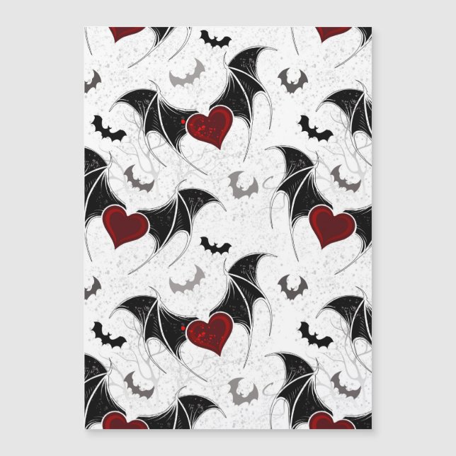 Invitation Magnétique Coeur d'Halloween avec ailes de chauve-souris noir (Devant)