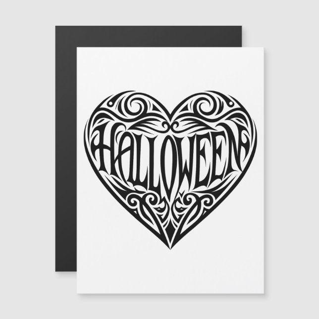 Invitation Magnétique Coeur d'Halloween, Coeur Noir, Vacances (Devant / Derrière)