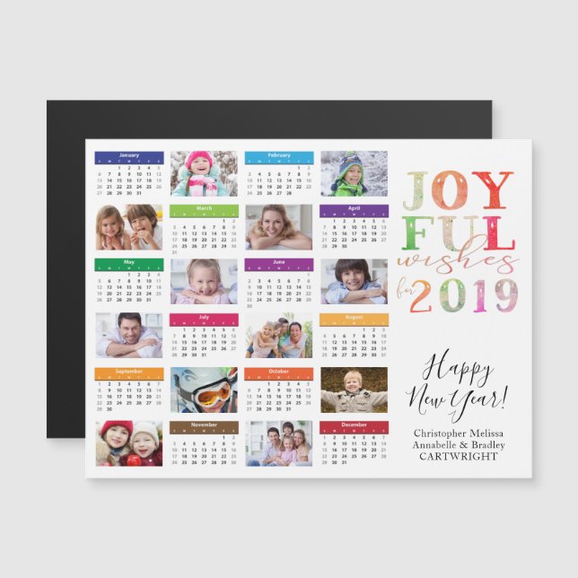 Invitation Magnétique Collage photo du calendrier 2019 Bonne année (Devant / Derrière)