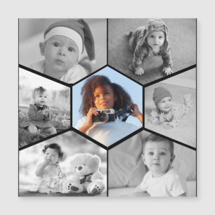 Invitation Magnétique Collage photo hexagonale noir et blanc
