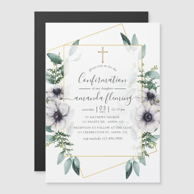 Invitation Magnétique Confirmation géométrique florale d'Eucalyptus (Devant / Derrière)