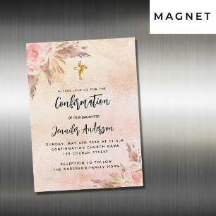 Invitation Magnétique Confirmation pampas herbe rose or blush luxe