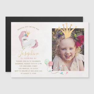 Invitation Magnétique Couronne de princesse rose or fille photo annivers