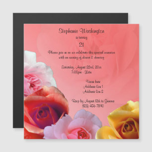 Invitation Magnétique Couronne de roses Fête d'anniversaire 21 ans