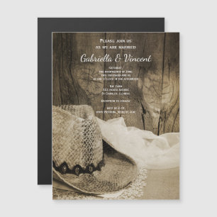 Invitation Magnétique Cowboy Casquette et Barn Wood Mariage de l'Ouest