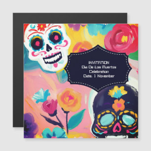 Invitation Magnétique Crâne de sucre coloré Dia De Los Muertos