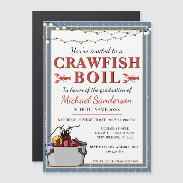 Invitation Magnétique Crawfish Boil Événement spécial Graduation à l'éco (Devant / Derrière)