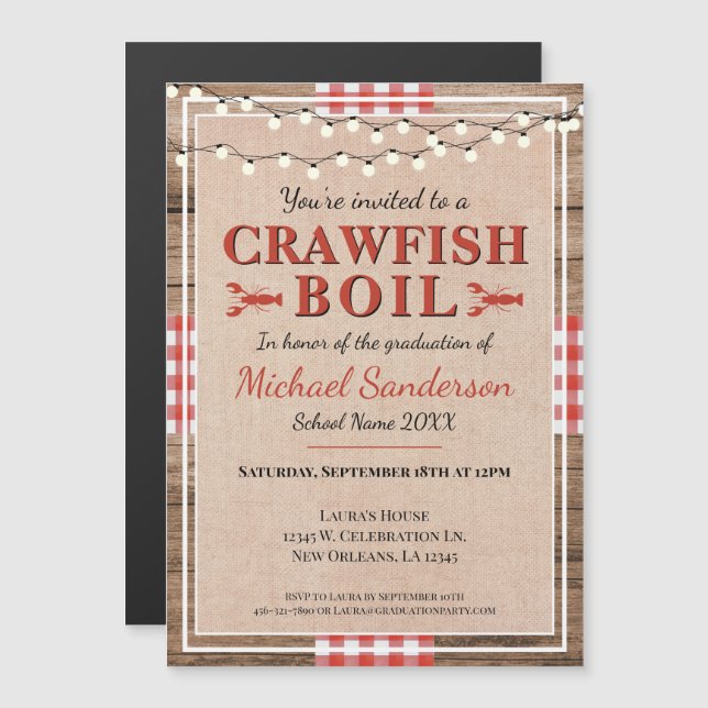 Invitation Magnétique Crawfish Boil Lobster Graduation Party Rustique (Devant / Derrière)