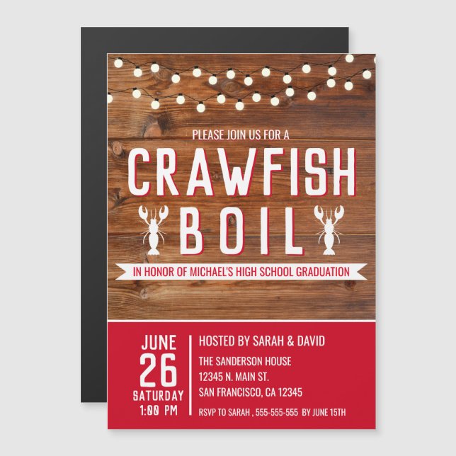 Invitation Magnétique Crawfish Bouille Graduation Fête des fruits de mer (Devant / Derrière)