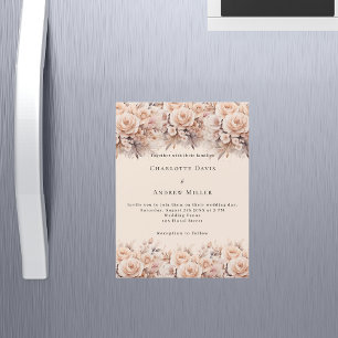 Invitation Magnétique Crème pêche floraux rose élégant luxe mariage