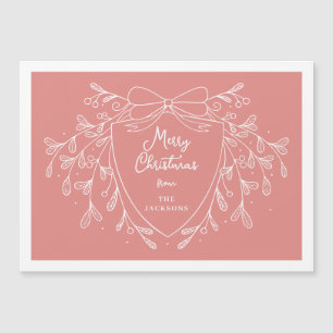 Invitation Magnétique Crête de Noël blanc rose ligne art mistletoe