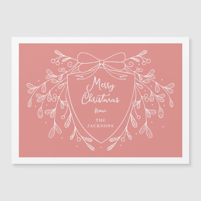Invitation Magnétique Crête de Noël blanc rose ligne art mistletoe (Devant)