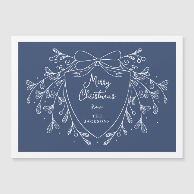 Invitation Magnétique Crête de Noël bleu ligne blanche art mistletoe (Devant)
