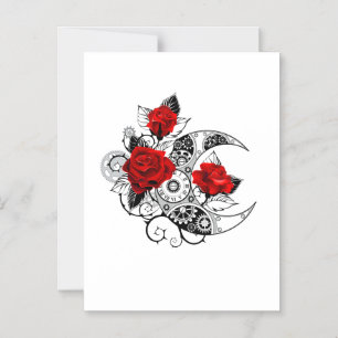 Invitation Magnétique Croissant mécanique avec roses rouges