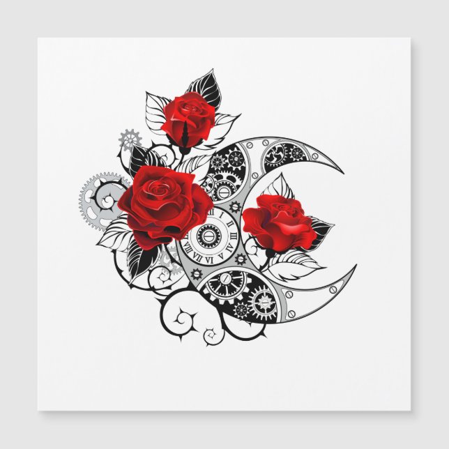 Invitation Magnétique Croissant mécanique avec roses rouges (Devant)