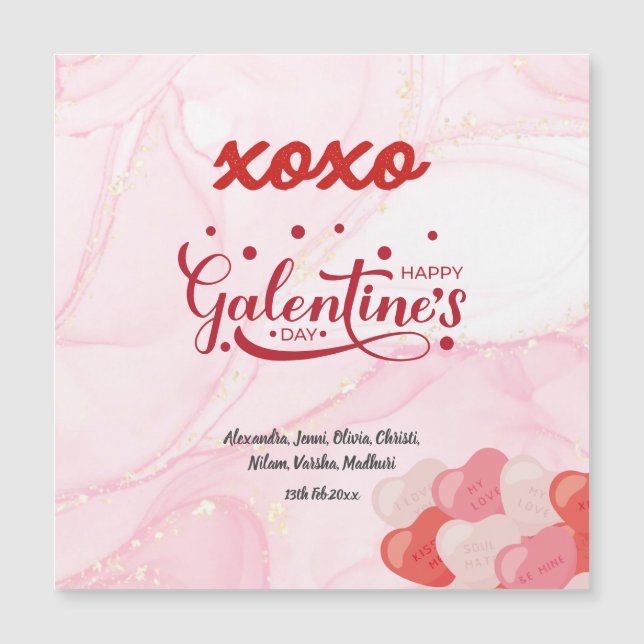 Invitation Magnétique Cute XOXO Parties scintillant en marbre rose Saint (Devant)