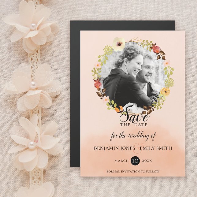 Invitation Magnétique Dainty Floral Wreath Photo Enregistrer la date (Créateur téléchargé)