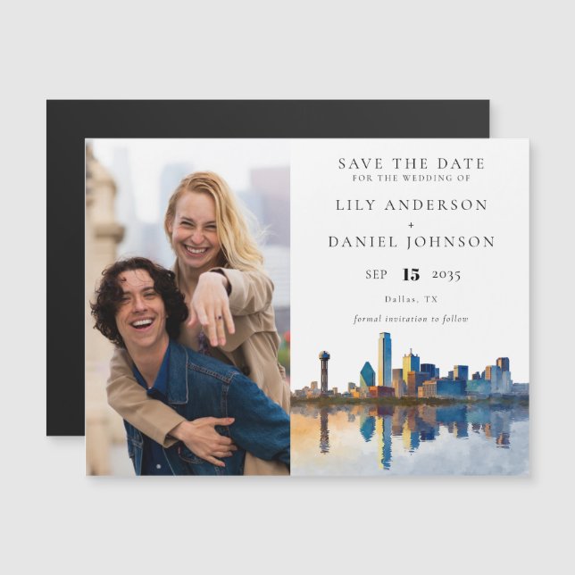 Invitation Magnétique Dallas Photo Wedding Save The Date (Devant / Derrière)