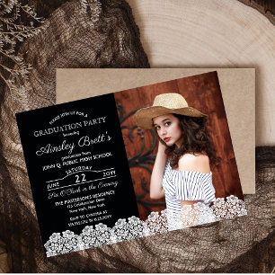 Invitation Magnétique Dentelle rustique Photo Graduation Party
