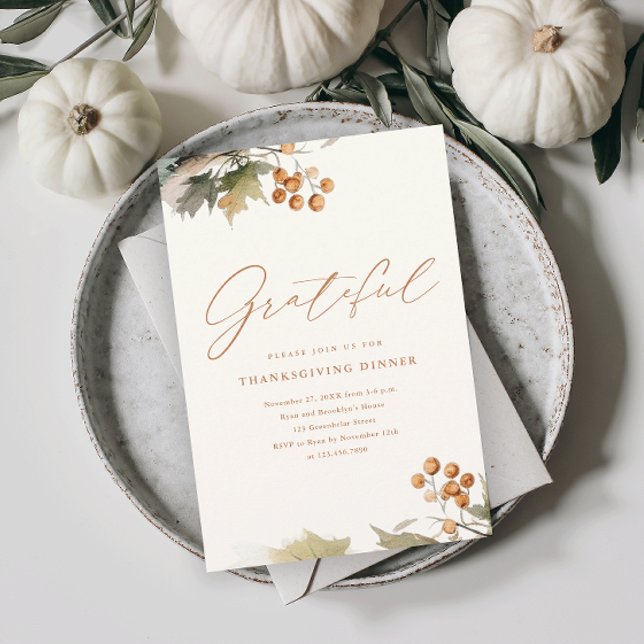 Invitation Magnétique Dîner d'action de grâces rustique Verdure Feuille  (An elegant rustic thanksgiving dinner magnetic invitation with watercolor foliage and leaves.)