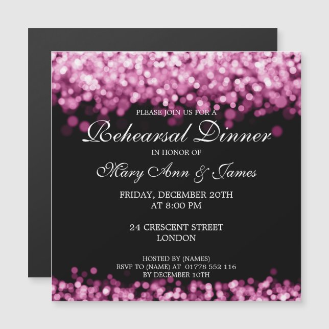 Invitation Magnétique Dîner de répétition mariage Lumières roses (Devant / Derrière)