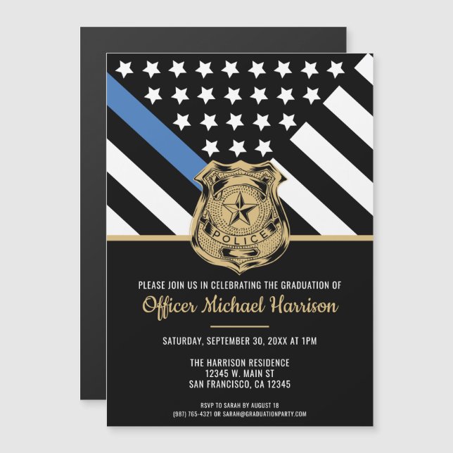 Invitation Magnétique Diplôme de police Ligne bleue Indicateur Police (Devant / Derrière)