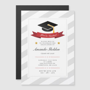 Invitation Magnétique Diplômé moderne Silver White Motif Graduation