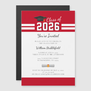 Invitation Magnétique Diplômé Rouge Blanc Simple Diplômé Moderne