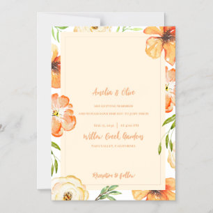 Invitation Magnétique Douce Mariée Florale de Prairie aux Pêches