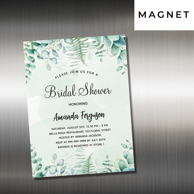 Invitation Magnétique Douche nuptiale eucalyptus bois luxe (Créateur téléchargé)