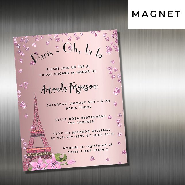 Invitation Magnétique Douche nuptiale Paris Tour Eiffel luxe rose (Créateur téléchargé)
