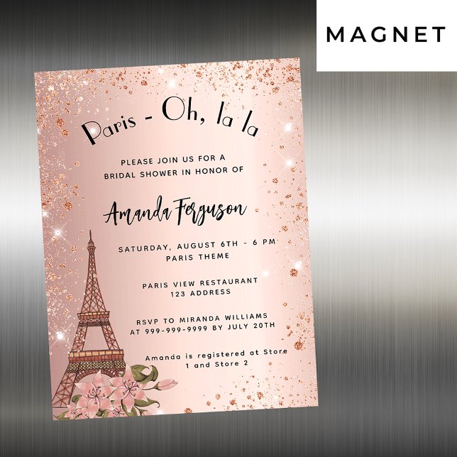 Invitation Magnétique Douche nuptiale Paris Tour Eiffel luxe rose or (Créateur téléchargé)