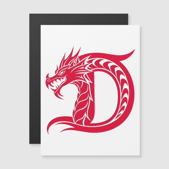 Invitation Magnétique Dragon Styled Letter D, Dragon Alphabet, Monogram (Devant / Derrière)