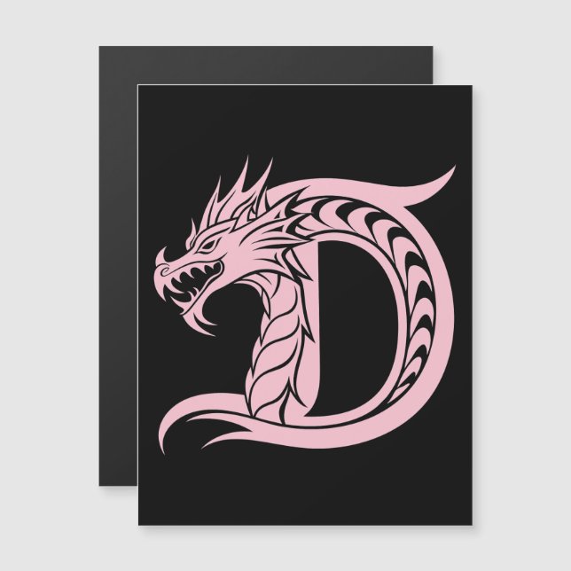 Invitation Magnétique Dragon Styled Letter D, Dragon Alphabet, Monogram (Devant / Derrière)