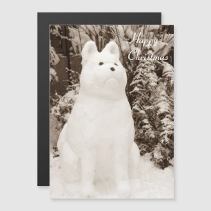 Invitation Magnétique drôle de neige akita chien bonhomme de neige pour