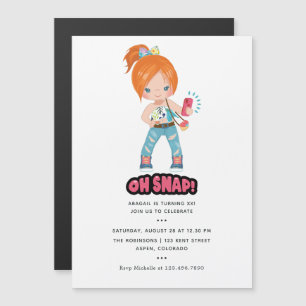 Invitation Magnétique Drôle Oh Snap ! Fille de selfie fête d'anniversair
