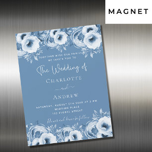 Invitation Magnétique Dusty bleu floral élégant script luxe mariage