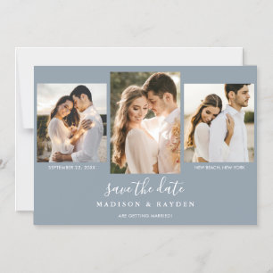 Invitation Magnétique Dusty Blue 3 Photo Mariage Enregistrer La Date