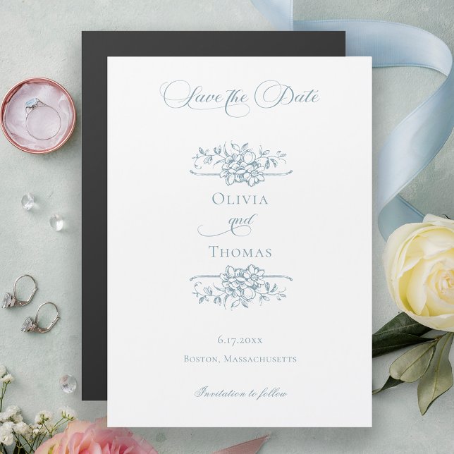 Invitation Magnétique Dusty Blue Floral Wedding Save the Date (Créateur téléchargé)
