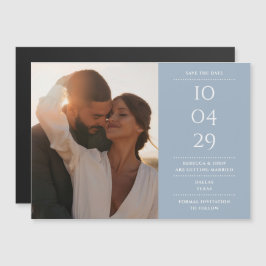 Invitation Magnétique Dusty Blue Modern Mariage Photo Enregistrer La Dat