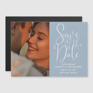 Invitation Magnétique Dusty Blue Photo Mariage Élégant Enregistrer La Da