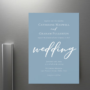 Invitation Magnétique Dusty Blue White Typographie Mariage côtier