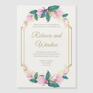 Invitation Magnétique Dusty rose et or Floral Mariage