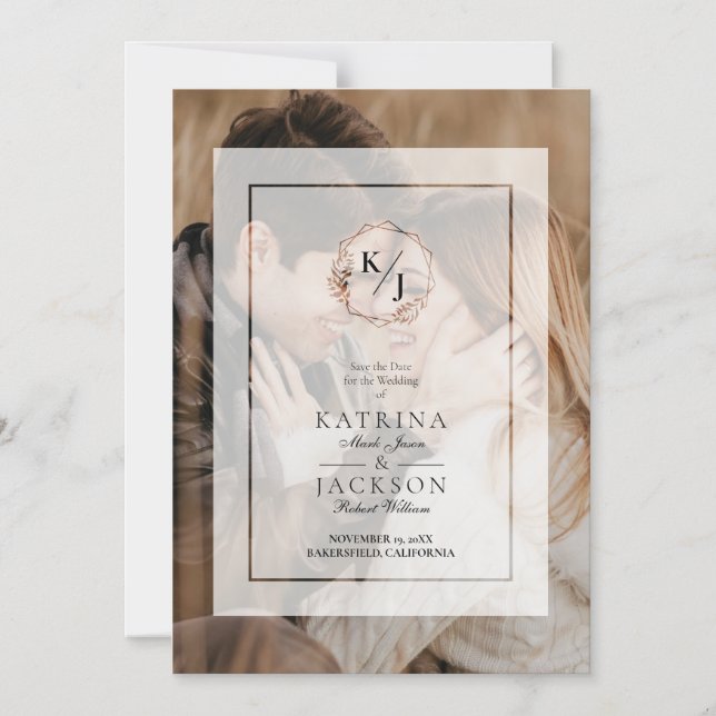 Invitation Magnétique Effet de transparence de photo de mariage sur véli (Recto)