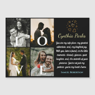 Invitation Magnétique Elégant Black Custom 4 Photos Pour Couples Mariage